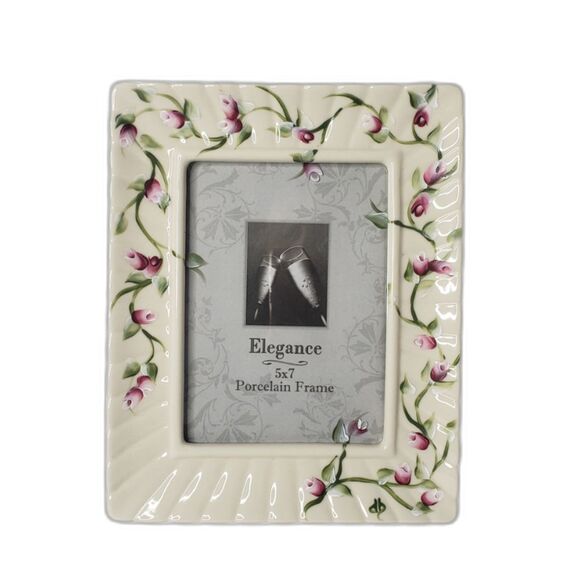 ELEGANCE Hand Painted Floral Porcelain Picture Frame 5 X 7 Inch - Picture 1 of 4